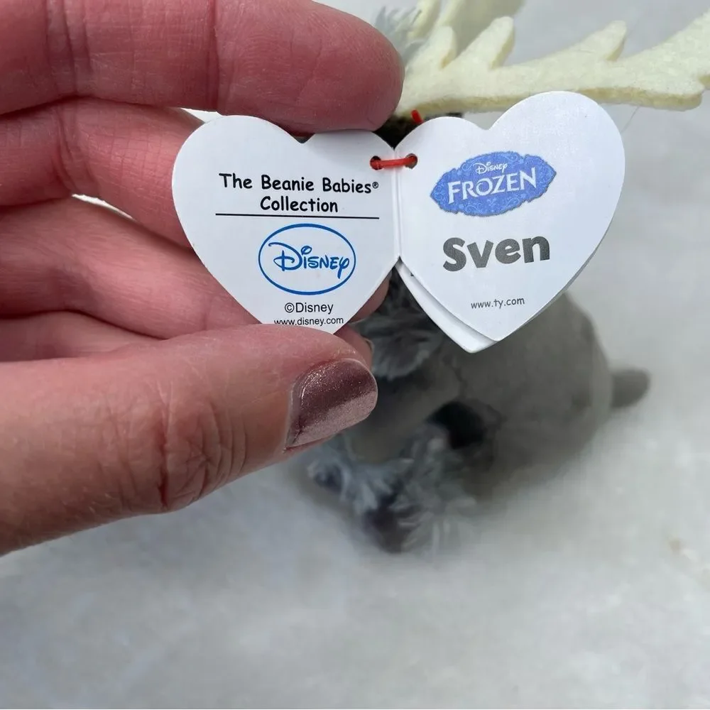Ty Sparkle Disney Frozen Sven Reindeer Beanie Baby Keyclip New Heart Tag Gray - Picture 7 of 9